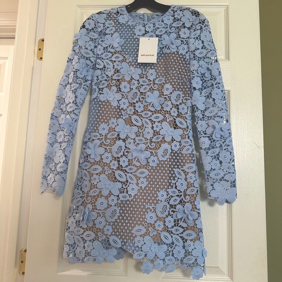 NWT Self-Portrait Blue Floral Lace Dress size 2